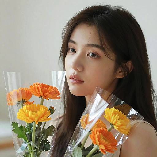 Young Woman with Orange and Yellow Flowers