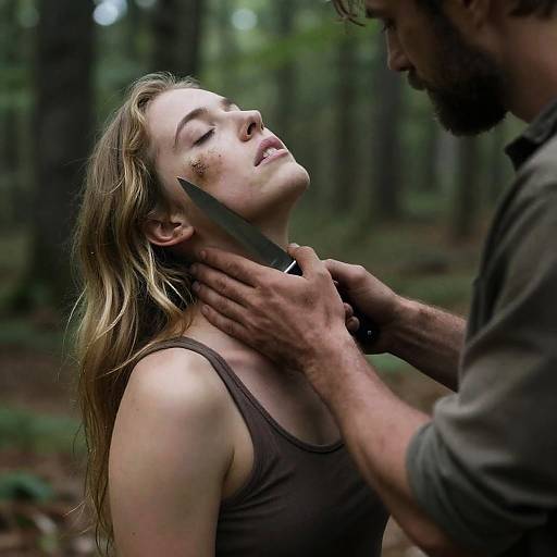 Tense Moment in a Forest Scene