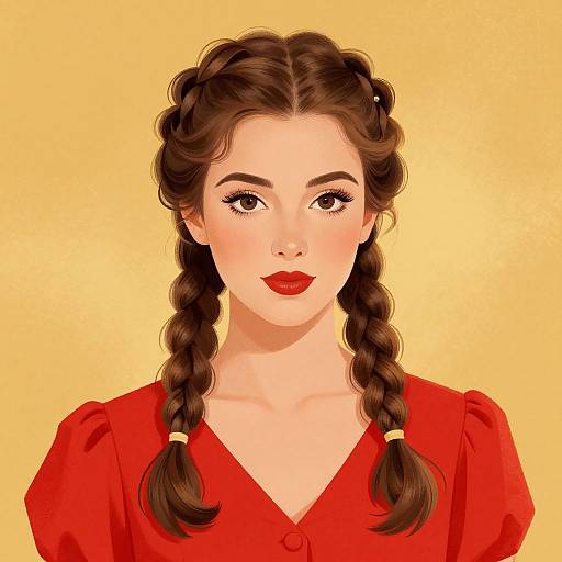 Retro Portrait of Woman in Red Dress
