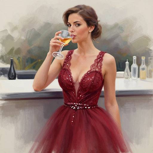 Elegant Woman in Red Evening Gown