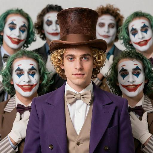 Whimsical Central Man Surrounded by Clones