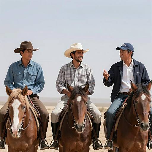 Three Men on Horses in Desert Scene