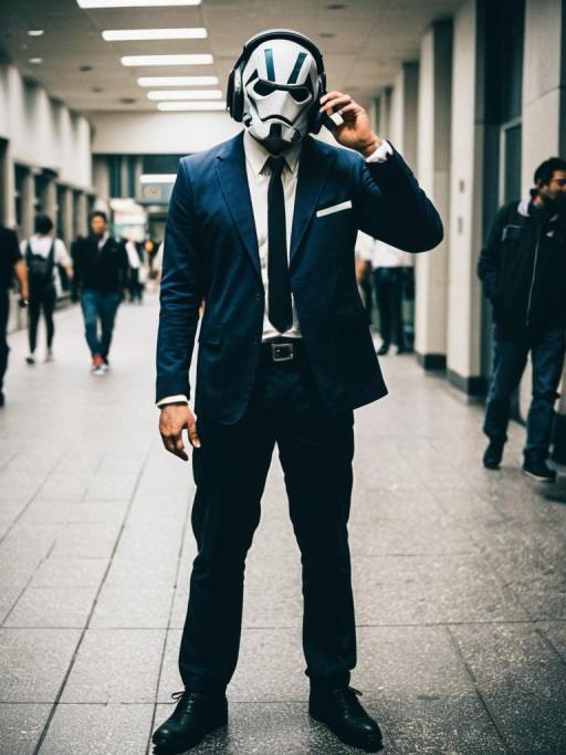 Man in Cosplay Suit with Headphones