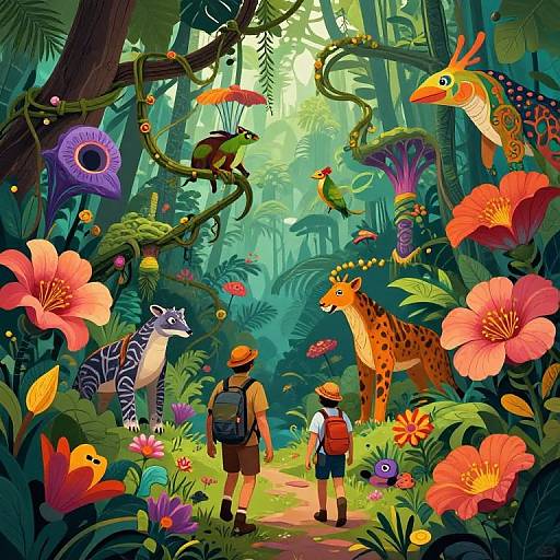 Vibrant Wild Jungle Adventure Illustration