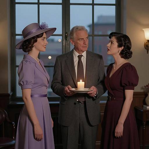 Vintage Style Group with Candle in Dim Room