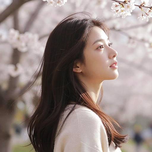 Serene Korean Woman with Cherry Blossoms
