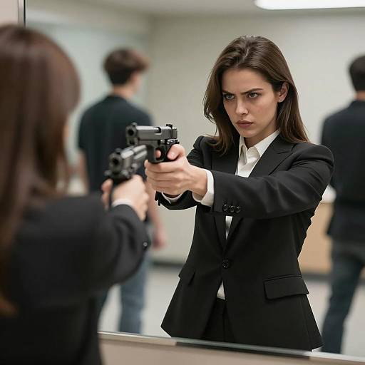 Intense Reflection: Woman in Black Suit