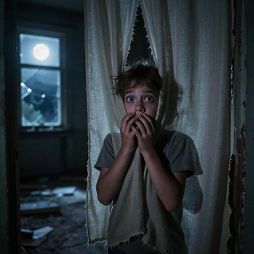 Frightened Child in Abandoned House