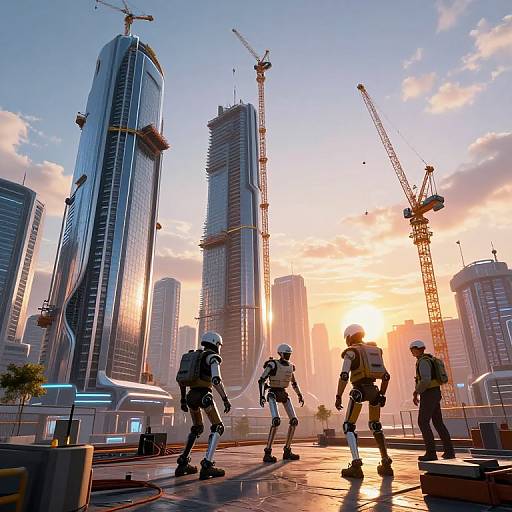 Futuristic Construction Site at Sunrise