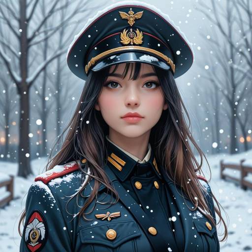Solo Girl in Military Uniform Portrait