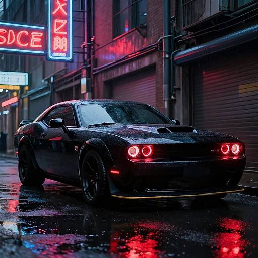 Black Hellcat in Neon Rain Alley