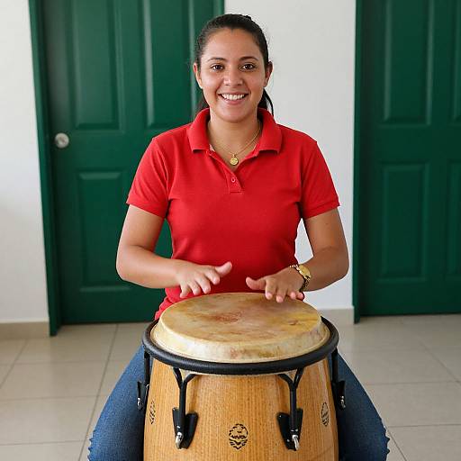 Woman Playing Congo Drum Indoors