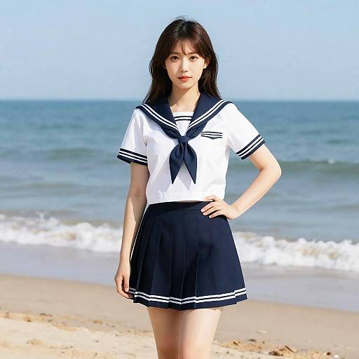 Woman in Scoops Ahoy Sailor Outfit