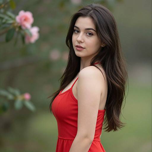 Young Woman in Red Dress Outdoors