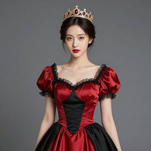 Regal Woman in Red and Black Dress