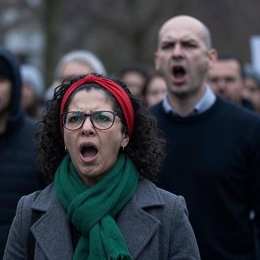 Protesters Shouting with Intense Expressions