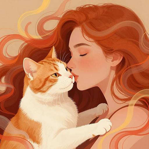 Affectionate Embrace: Woman and Cat