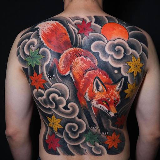 Japanese Style Fox Back Tattoo