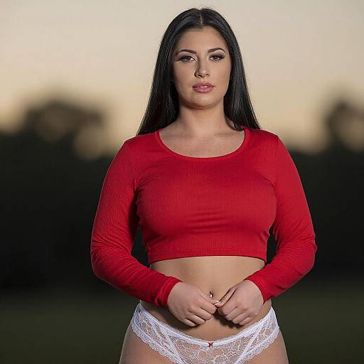 Curvy Woman in Red Crop Top Outdoors