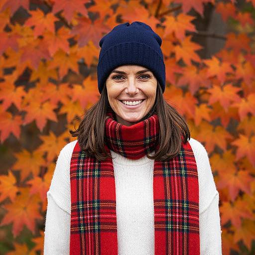 Smiling Woman in Autumn Attire