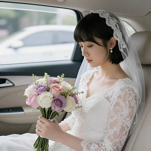 Elegant Bride in Leather Car Interior