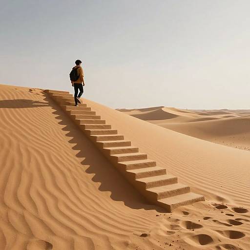Solitary Wanderer on Surreal Staircase