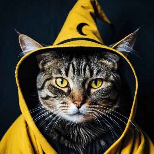 Tabby Cat in Yellow Witch Hat Costume