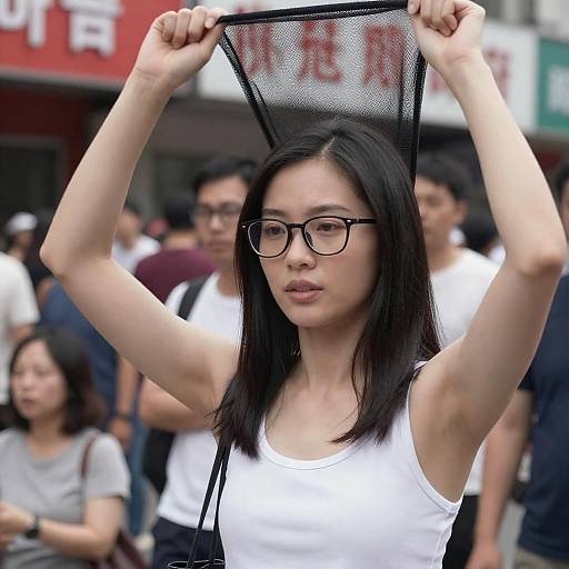 Urban Scene with Asian Woman and Crowds
