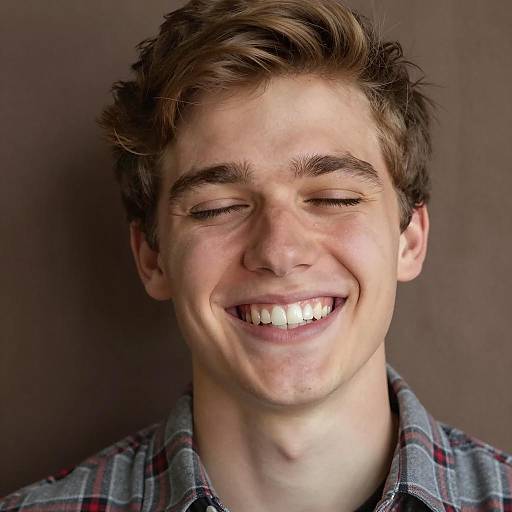 Cheerful Young Man on Brown Background