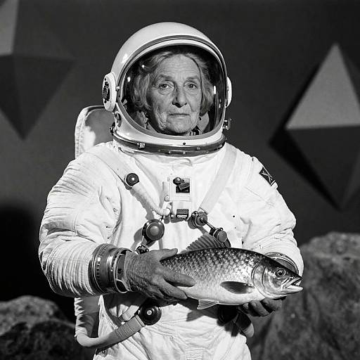 Elderly Astronaut in Rocky Landscape