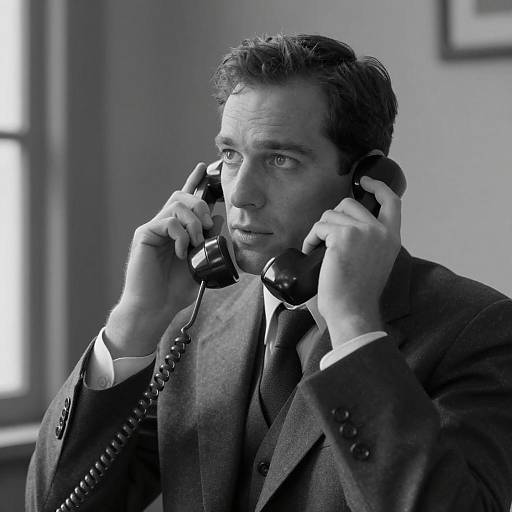 Vintage Businessman Using Two Telephones