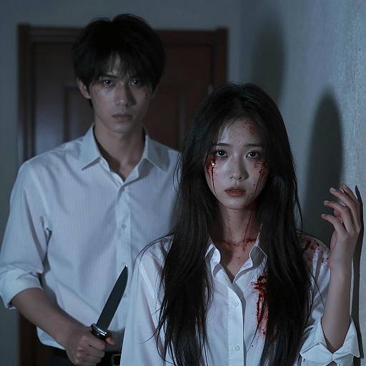 Intense Scene in Dimly Lit Room