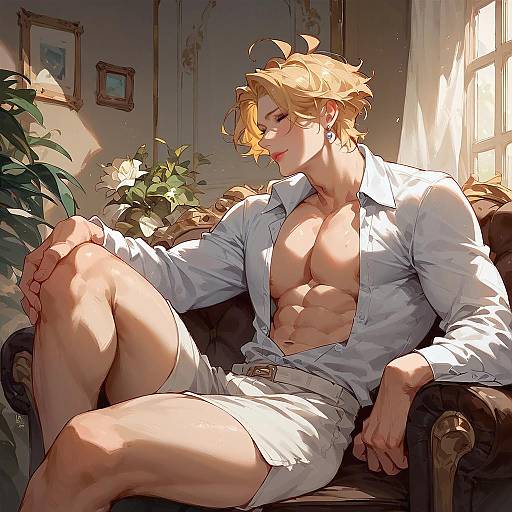 G3NJ1 Male Portrait in Armchair Interior