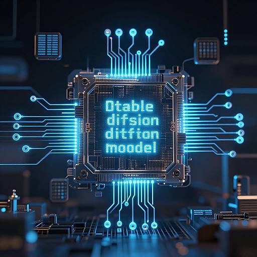 Photograph of a glowing blue, circuit-board style digital model with 