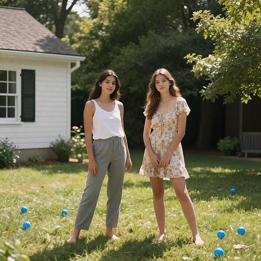 Sunlit Backyard Portrait of Two Women