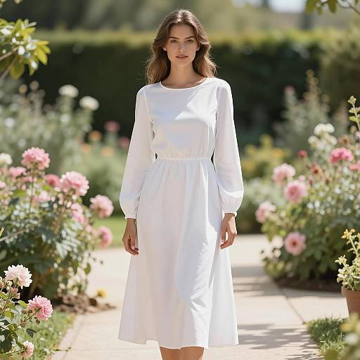 Elegant Young Woman in Sunlit Garden