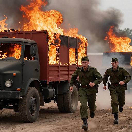 Dramatic Escape from Inferno: Soldiers in Action