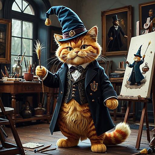 Anthropomorphic Cat Wizard in Victorian Coat