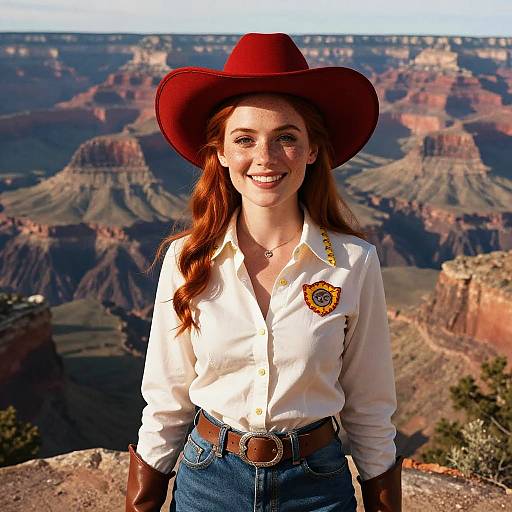 Redhead Woman in Cowboy Hat at Grand Canyon
