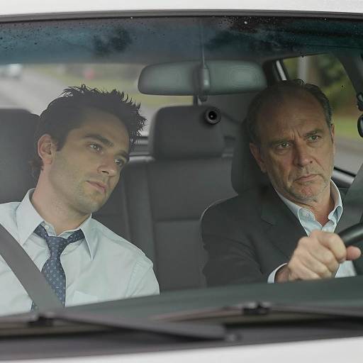 Two Men in Car with Wet Windshield