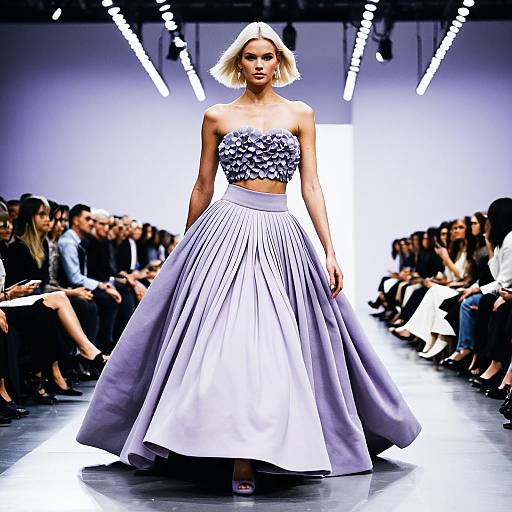 Model Wearing Lavender Avant-Garde Couture Gown on Runway