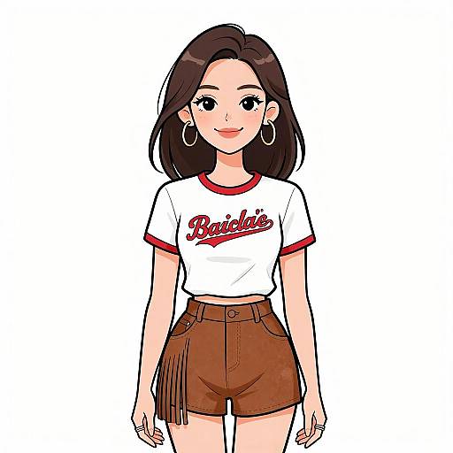 Digital illustration of an Asian woman with long black hair, wearing a white 