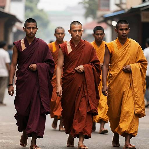 Buddhist Monks Walking in Street