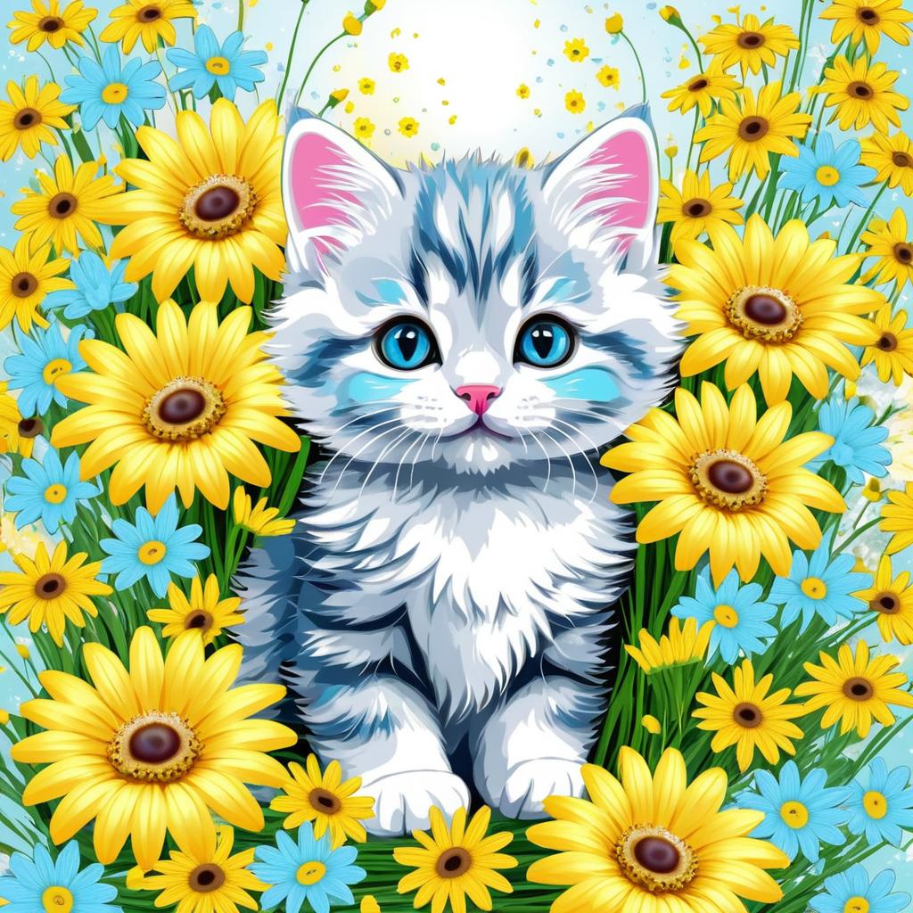 Charming Kitten with Daisies in Chic Style