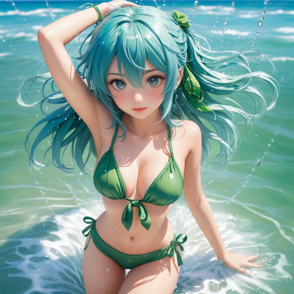 Ecchi Art of Blue-Haired Anime Girl