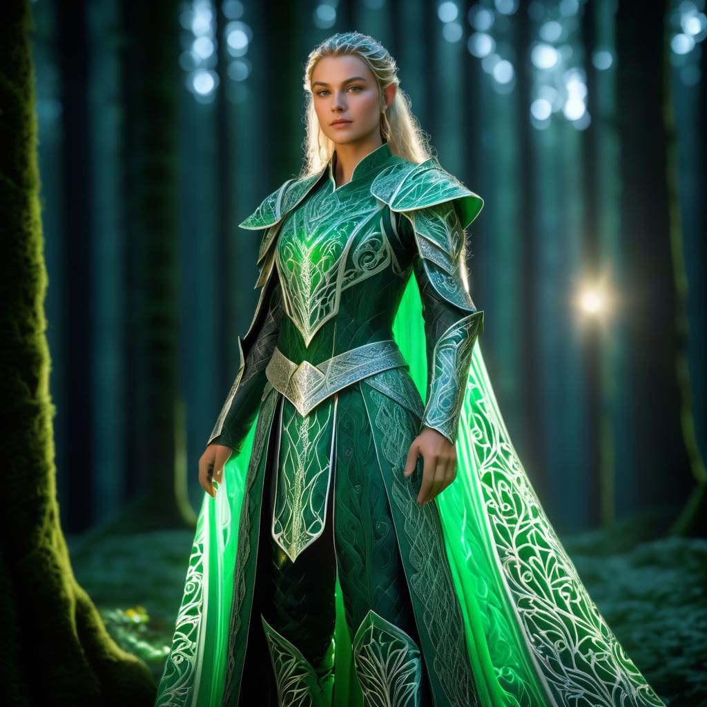 Mystical Elven Warrior in Enchanted Forest