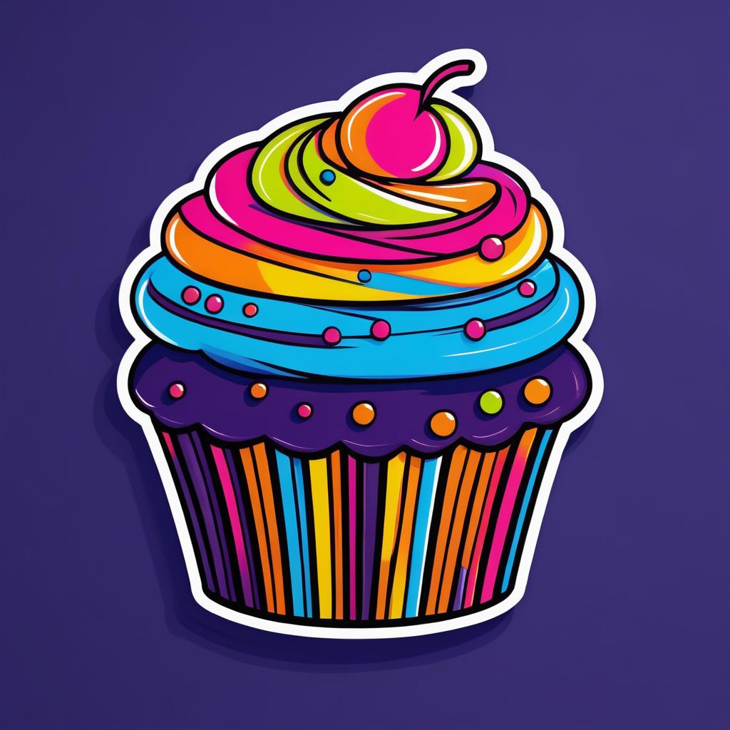 Vibrant Expressionist Cupcake Sticker Design