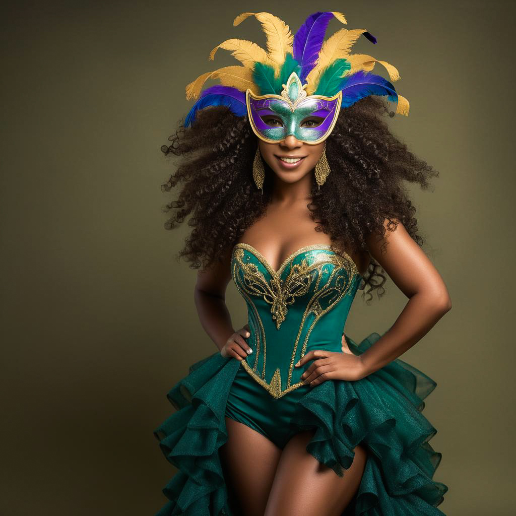 Excited Young Woman in Mardi Gras Masquerade