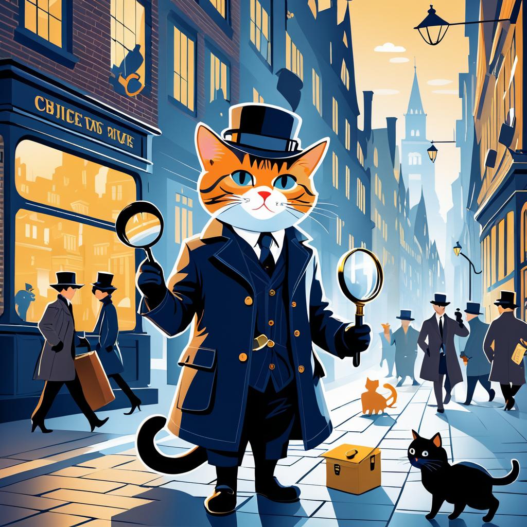 Detective Cat in a Bustling City Scene