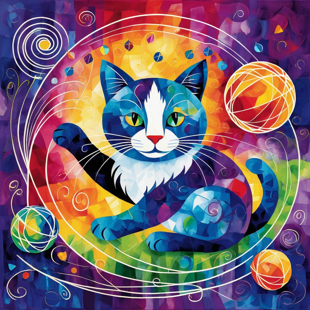 Vibrant Chagall-Inspired Cat Illustration